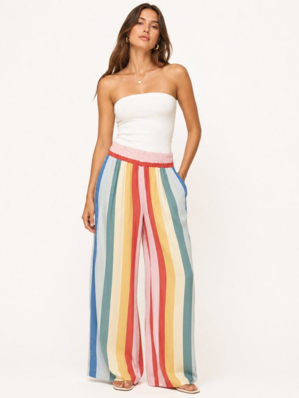 Reformation Ascher Pant Rainbow Stripe Wide Leg Pants Multicolor Size XS